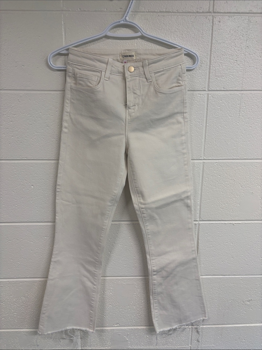 L'AGENCE Cream Wide-Leg Flare Jeans